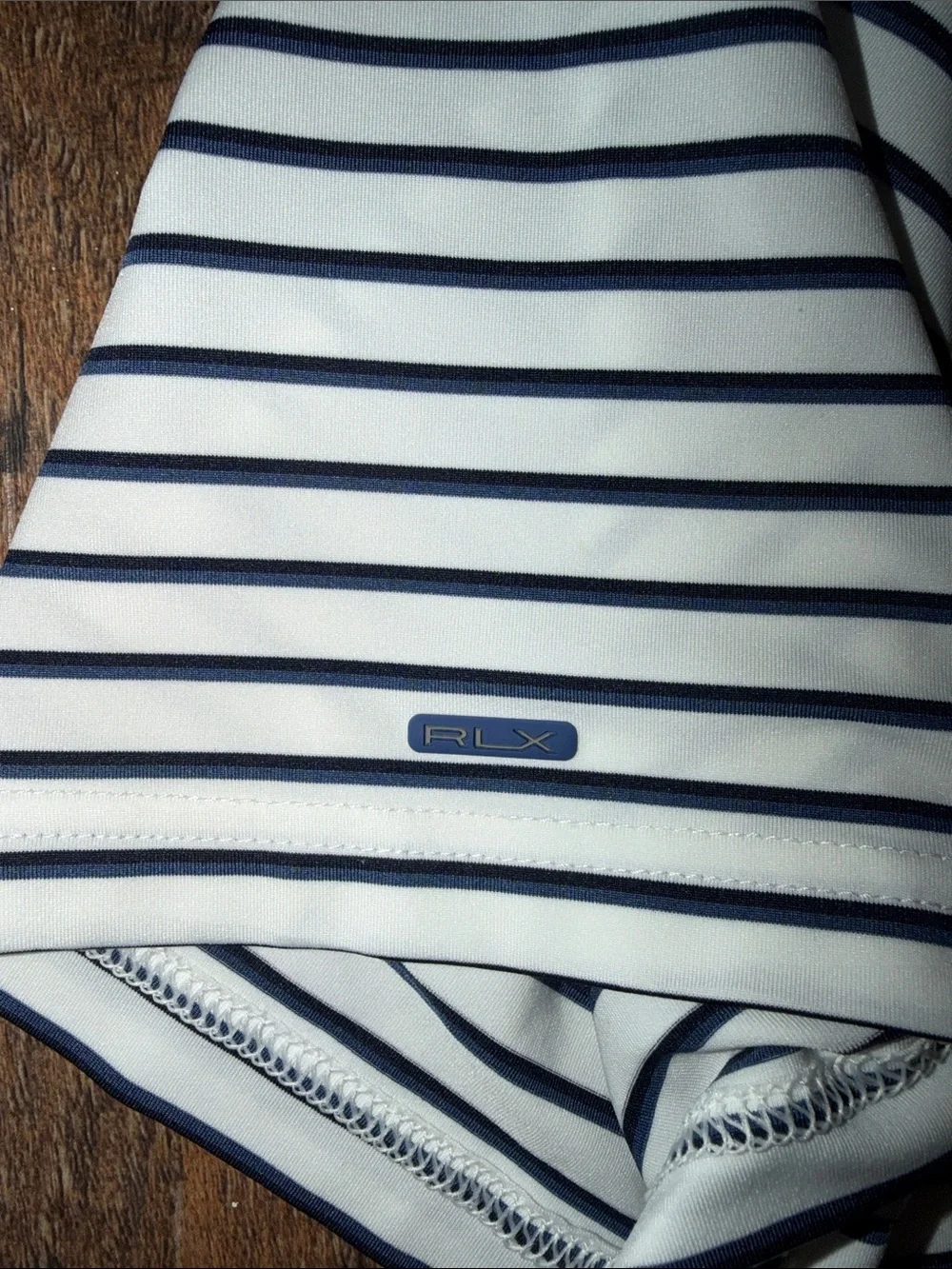 2026 Ralph Lauren RLX Striped Performance Polo (White/Navy) - Size M
